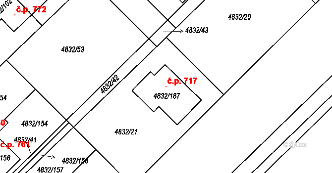 Sviadnov 717 na parcele st. 4832/187 v KÚ Sviadnov, Katastrální mapa