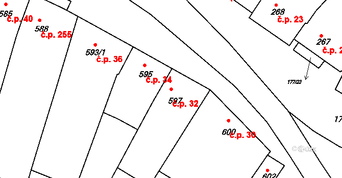 Sedlec 32 na parcele st. 597 v KÚ Sedlec u Mikulova, Katastrální mapa