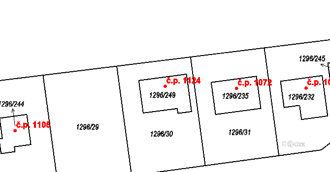 Vejprnice 1124 na parcele st. 1296/249 v KÚ Vejprnice, Katastrální mapa
