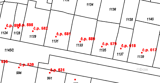 Velké Pavlovice 580 na parcele st. 1133 v KÚ Velké Pavlovice, Katastrální mapa
