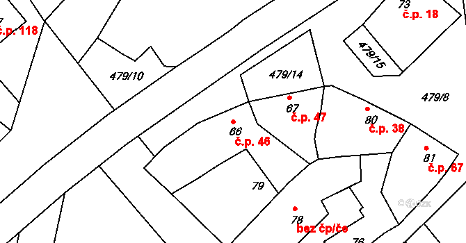 Trávník 46, Kroměříž na parcele st. 66 v KÚ Trávník, Katastrální mapa