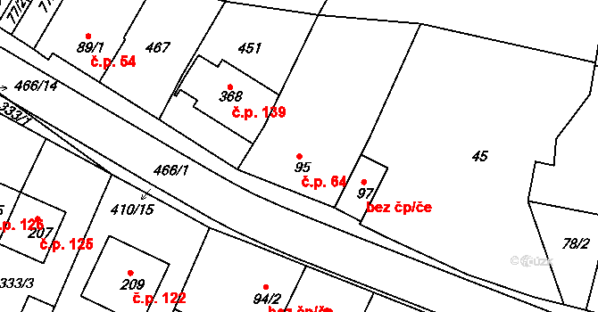 Zahnašovice 64 na parcele st. 95 v KÚ Zahnašovice, Katastrální mapa