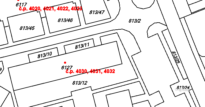 Kroměříž 4030,4031,4032 na parcele st. 6127 v KÚ Kroměříž, Katastrální mapa