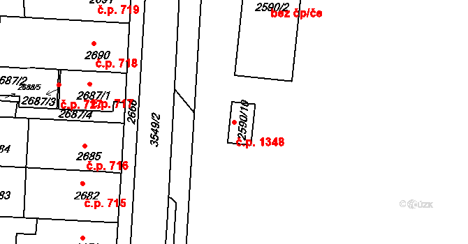 Holešov 1348 na parcele st. 2590/10 v KÚ Holešov, Katastrální mapa