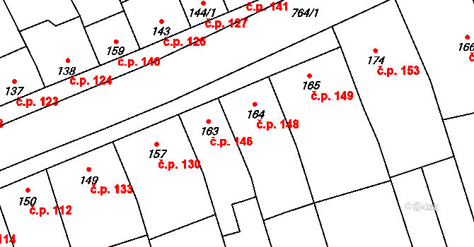 Dřevnovice 148 na parcele st. 164 v KÚ Dřevnovice, Katastrální mapa