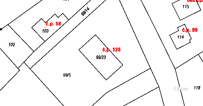 Vinařice 125, Týnec nad Labem na parcele st. 99/23 v KÚ Vinařice u Týnce nad Labem, Katastrální mapa