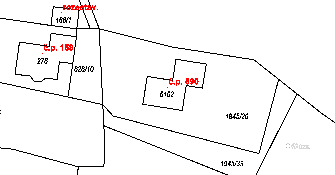 Horní Předměstí 590, Trutnov na parcele st. 6102 v KÚ Trutnov, Katastrální mapa