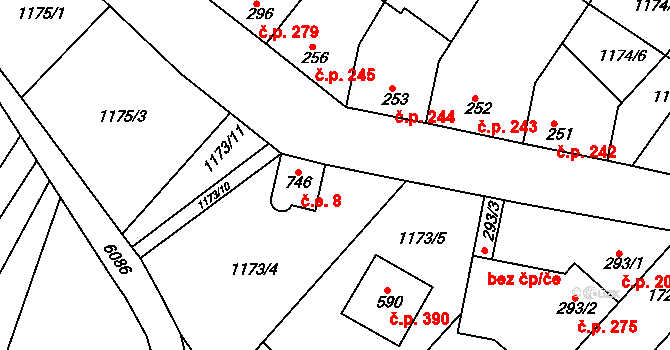 Jevišovice 8 na parcele st. 746 v KÚ Jevišovice, Katastrální mapa