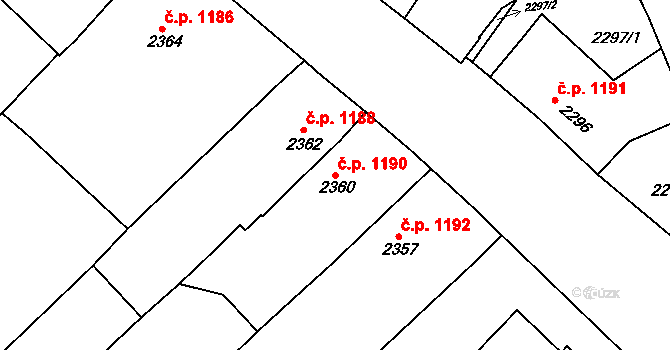 Rakšice 1190, Moravský Krumlov na parcele st. 2360 v KÚ Moravský Krumlov, Katastrální mapa