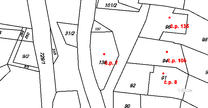 Černotín 7 na parcele st. 136 v KÚ Černotín, Katastrální mapa