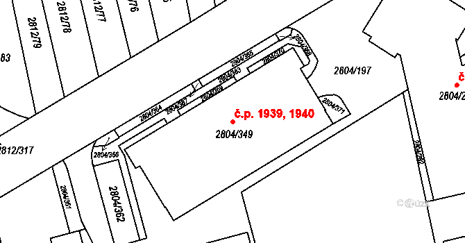Šlapanice 1939,1940 na parcele st. 2804/349 v KÚ Šlapanice u Brna, Katastrální mapa