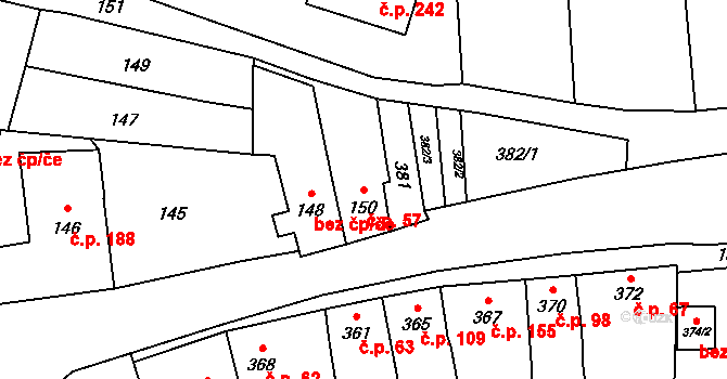 Přerov XII-Žeravice 57, Přerov na parcele st. 150 v KÚ Žeravice, Katastrální mapa