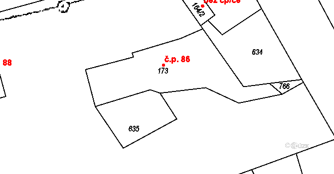 Zavadilka 86, Jizbice na parcele st. 173 v KÚ Jizbice u Nymburka, Katastrální mapa