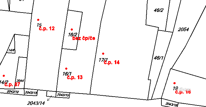 Drahotěšice 14 na parcele st. 17/1 v KÚ Drahotěšice, Katastrální mapa