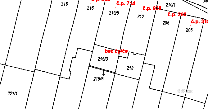 Střelice 117527793 na parcele st. 215/3 v KÚ Střelice u Brna, Katastrální mapa