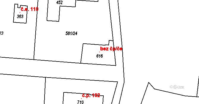 Kunice 118528793 na parcele st. 616 v KÚ Dolní Lomnice u Kunic, Katastrální mapa
