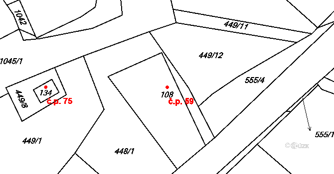 Šimanov 59 na parcele st. 108 v KÚ Šimanov na Moravě, Katastrální mapa