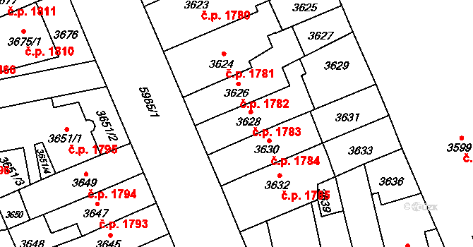 Jihlava 1783 na parcele st. 3628 v KÚ Jihlava, Katastrální mapa