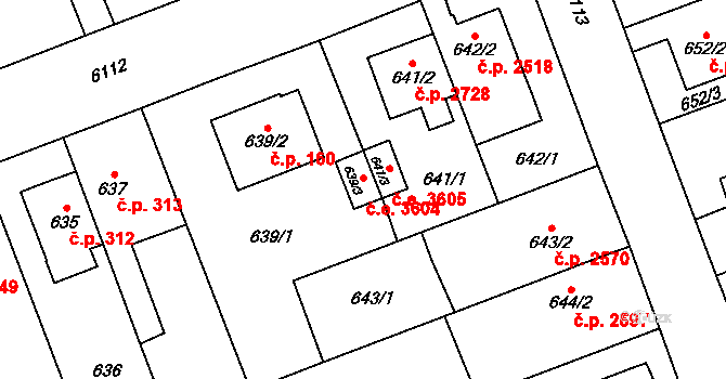 Jihlava 3604 na parcele st. 639/3 v KÚ Jihlava, Katastrální mapa