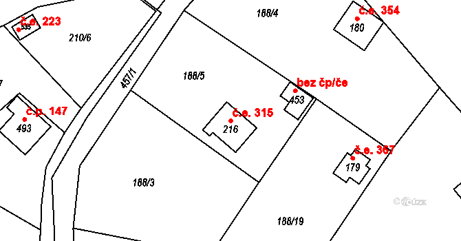 Hostěradice 315, Kamenný Přívoz na parcele st. 216 v KÚ Hostěradice, Katastrální mapa