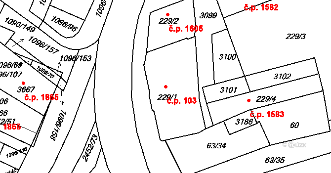 Dobříš 103 na parcele st. 229/1 v KÚ Dobříš, Katastrální mapa