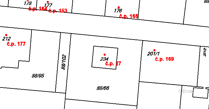 Hospozín 27 na parcele st. 234 v KÚ Hospozín, Katastrální mapa