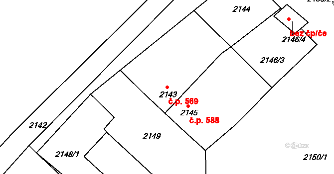 Lužice 569 na parcele st. 2143 v KÚ Lužice u Hodonína, Katastrální mapa