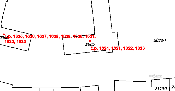 Dubňany 1021,1022,1023,1024 na parcele st. 2065 v KÚ Dubňany, Katastrální mapa
