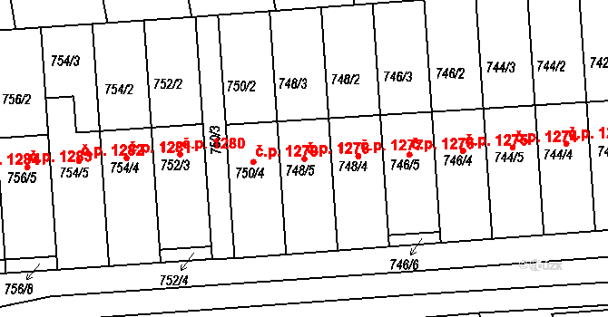 Slavkov u Brna 1278 na parcele st. 748/5 v KÚ Slavkov u Brna, Katastrální mapa