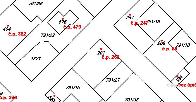 Cerhenice 262 na parcele st. 291 v KÚ Cerhenice, Katastrální mapa