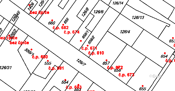 Rozdělov 810, Kladno na parcele st. 658/2 v KÚ Rozdělov, Katastrální mapa