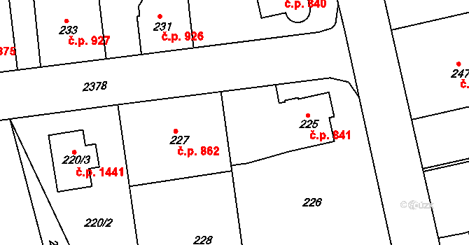 Mnichovo Hradiště 841 na parcele st. 225 v KÚ Mnichovo Hradiště, Katastrální mapa