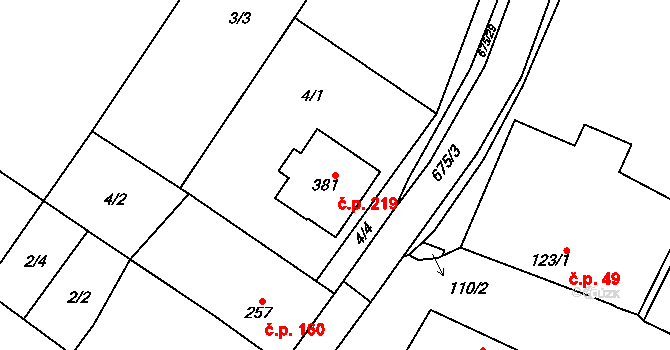 Žeranovice 219 na parcele st. 381 v KÚ Žeranovice, Katastrální mapa
