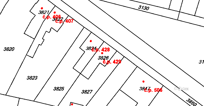 Mimoň I 429, Mimoň na parcele st. 3826 v KÚ Mimoň, Katastrální mapa