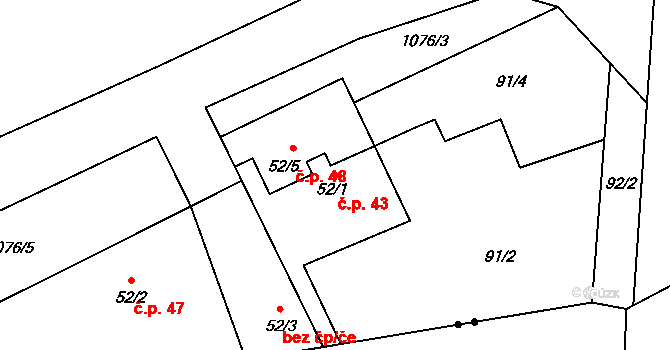 Trnobrany 43, Liběšice na parcele st. 52/1 v KÚ Trnobrany, Katastrální mapa