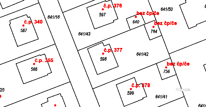 Chýnov 377 na parcele st. 598 v KÚ Chýnov u Tábora, Katastrální mapa