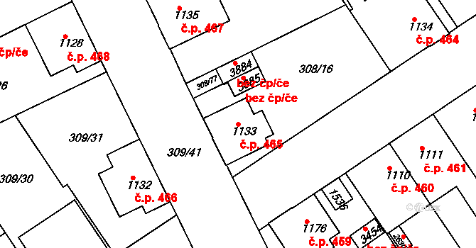 Valdické Předměstí 465, Jičín na parcele st. 1133 v KÚ Jičín, Katastrální mapa