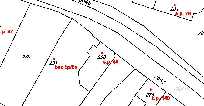 Semice 46 na parcele st. 230 v KÚ Semice nad Labem, Katastrální mapa