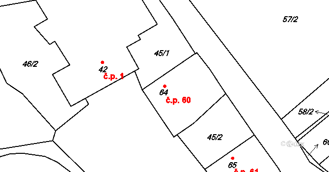 Kozlov 60, Střelské Hoštice na parcele st. 64 v KÚ Kozlov nad Otavou, Katastrální mapa