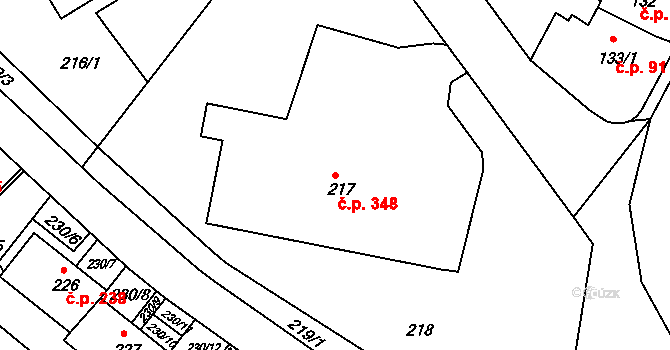 Miřetice u Klášterce nad Ohří 348, Klášterec nad Ohří na parcele st. 217 v KÚ Miřetice u Klášterce nad Ohří, Katastrální mapa