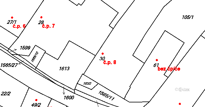 Horní Heřmanice 8 na parcele st. 30 v KÚ Horní Heřmanice, Katastrální mapa