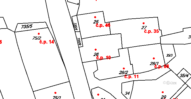Příložany 10, Jaroměřice nad Rokytnou na parcele st. 26 v KÚ Příložany, Katastrální mapa
