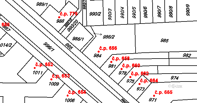 Tuřany 656, Brno na parcele st. 984 v KÚ Tuřany, Katastrální mapa