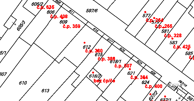 Bosonohy 386, Brno na parcele st. 615 v KÚ Bosonohy, Katastrální mapa