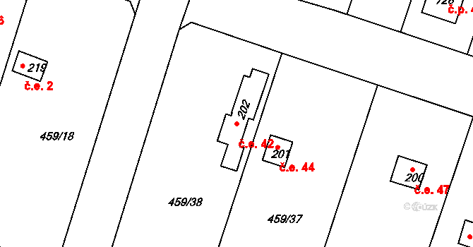 Horoušánky 42, Horoušany na parcele st. 202 v KÚ Horoušany, Katastrální mapa