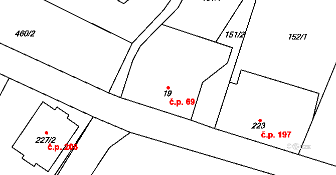 Kocléřov 69, Vítězná na parcele st. 19 v KÚ Kocléřov, Katastrální mapa