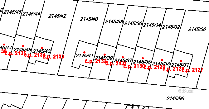 Horní Počernice 2131, Praha na parcele st. 2145/39 v KÚ Horní Počernice, Katastrální mapa