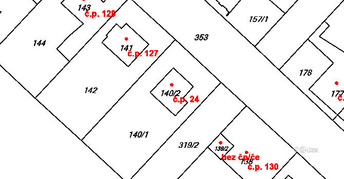 Miškovice 24, Praha na parcele st. 140/2 v KÚ Miškovice, Katastrální mapa