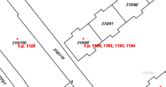 Michle 1192,1193,1194,1195, Praha na parcele st. 310/40 v KÚ Michle, Katastrální mapa