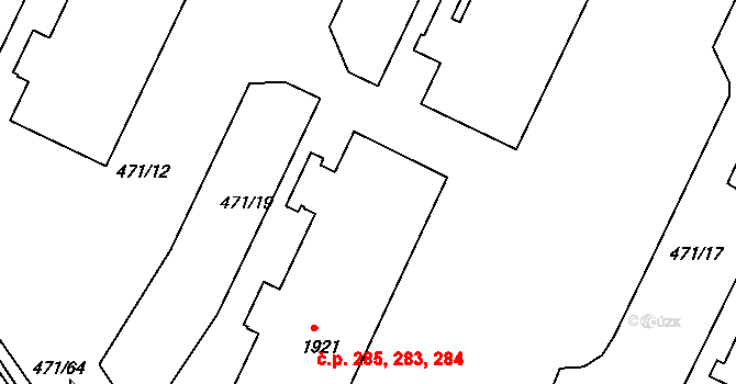 Příbram V-Zdaboř 283,284,285, Příbram na parcele st. 1921 v KÚ Březové Hory, Katastrální mapa